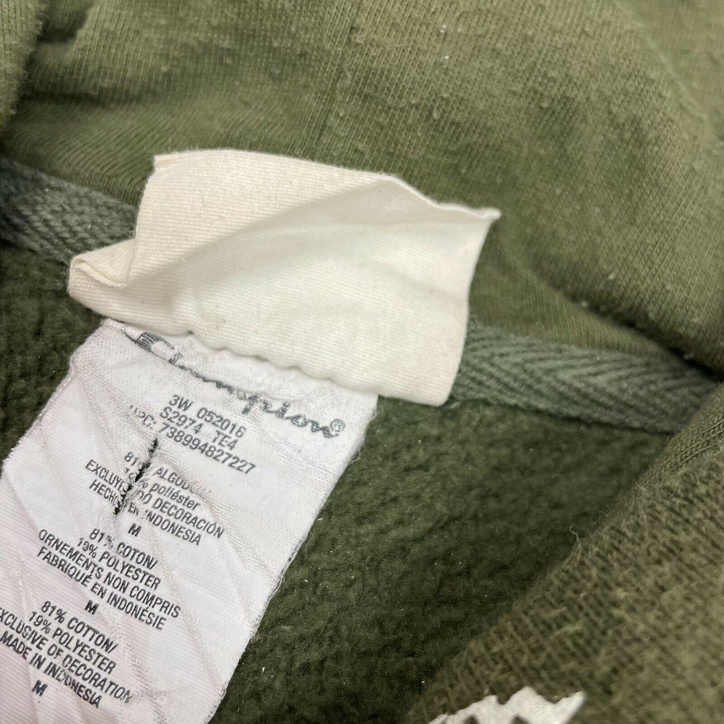 Champion Reverse Weave Pull Over Hoodie Mens Medium Khaki Green All Over Print
