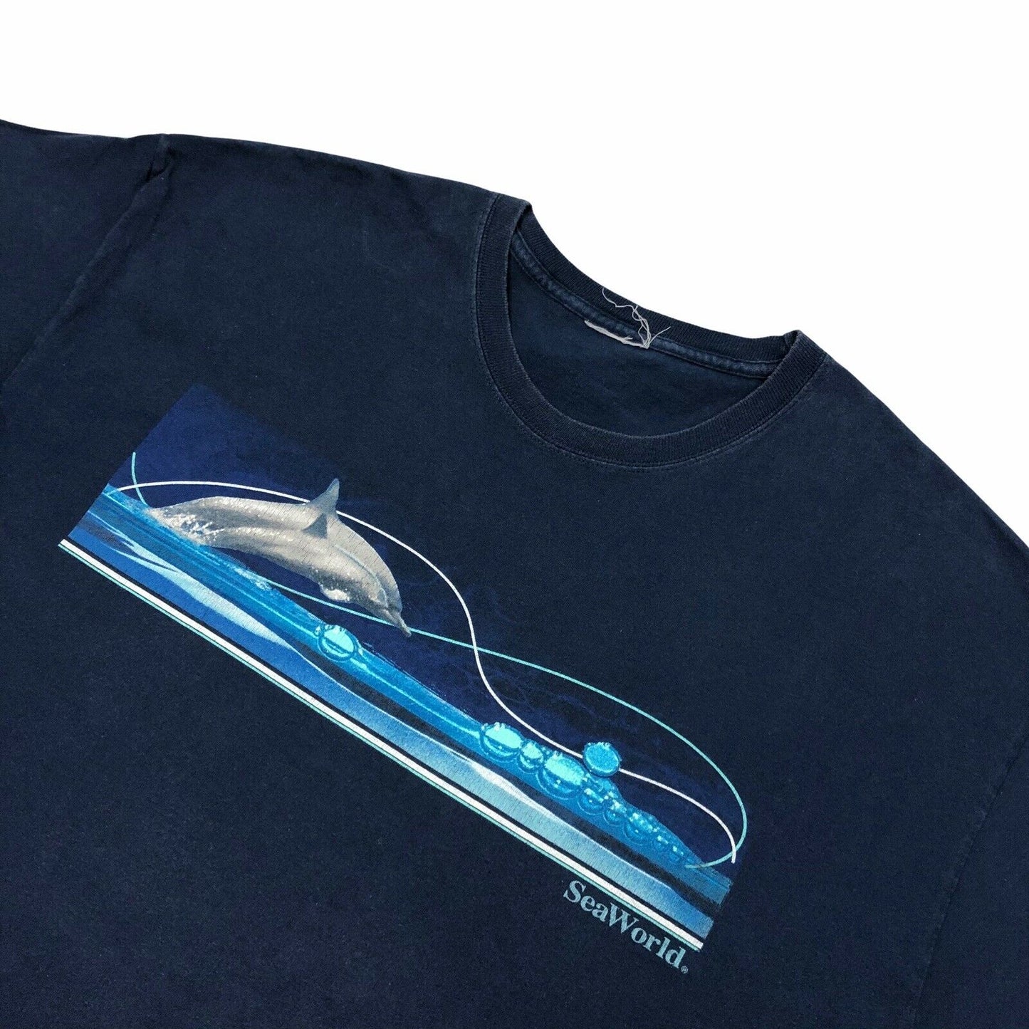 Vintage Sea World T-Shirt Navy Blue Mens Large Dolphin Graphic Orlando Florida
