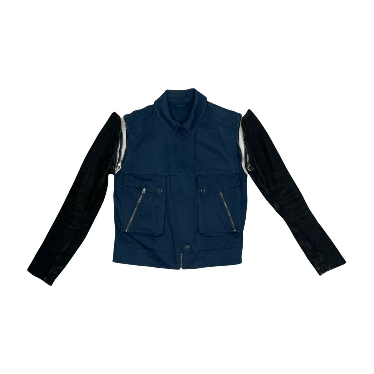 & Other Stories Leather And Canvas Jacket Women’s Small Navy And Black