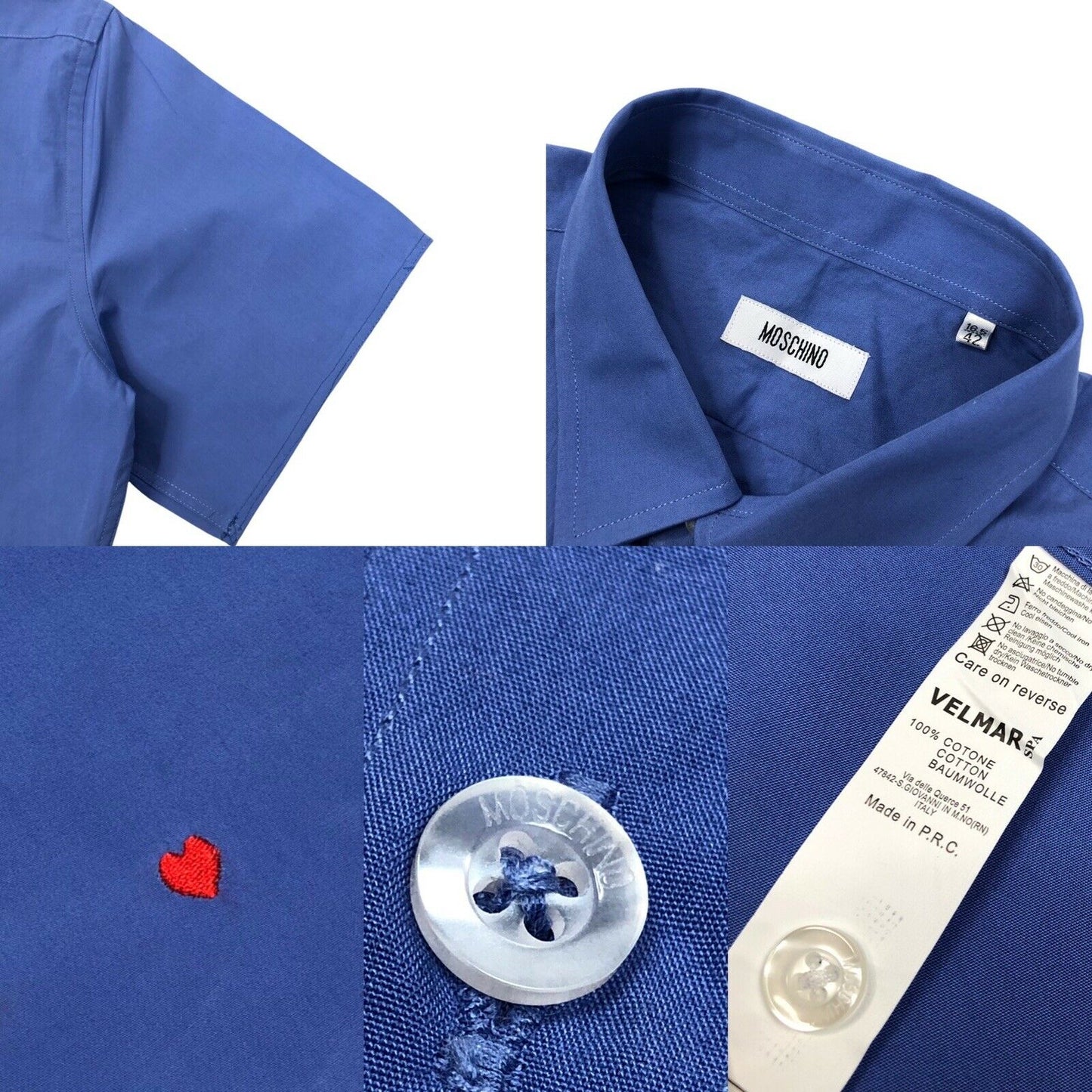 Moschino Heart Shirt Embroidered Mens Medium Baby Blue