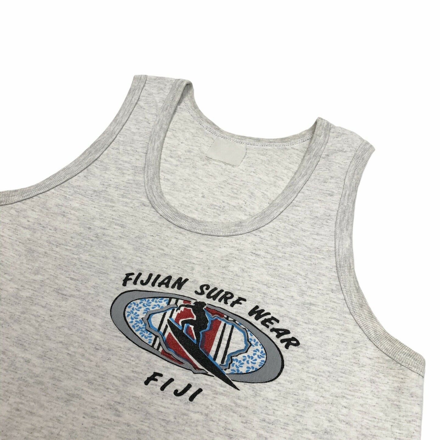 Vintage Fiji Vest Print Mens Medium Graphic Print Grey Surf