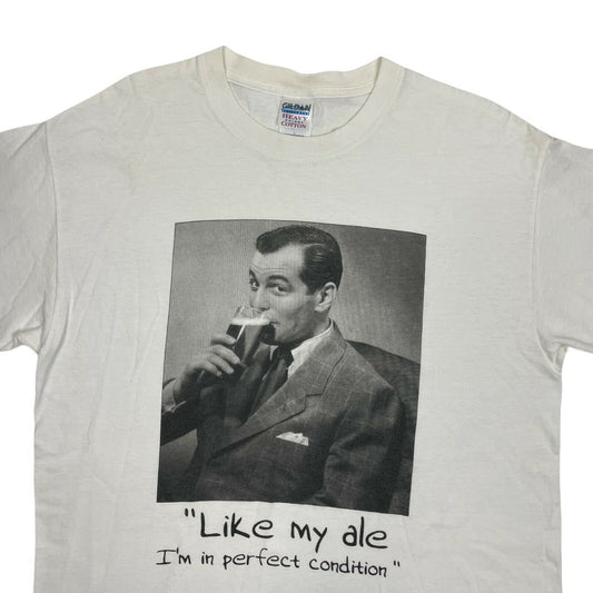 Vintage Beer T-Shirt Men's Large White Gildan Ale Spoof Graphic Print y2k 00's