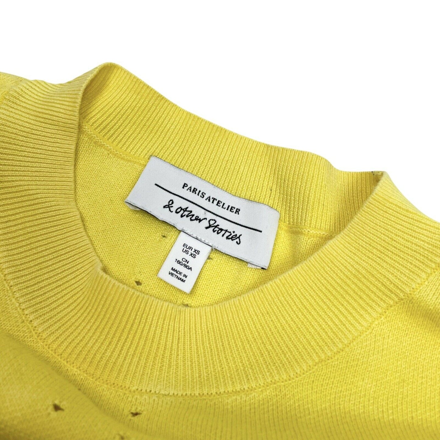 & Other Stories Crew Neck Jumper Yellow Womens XS Stripped