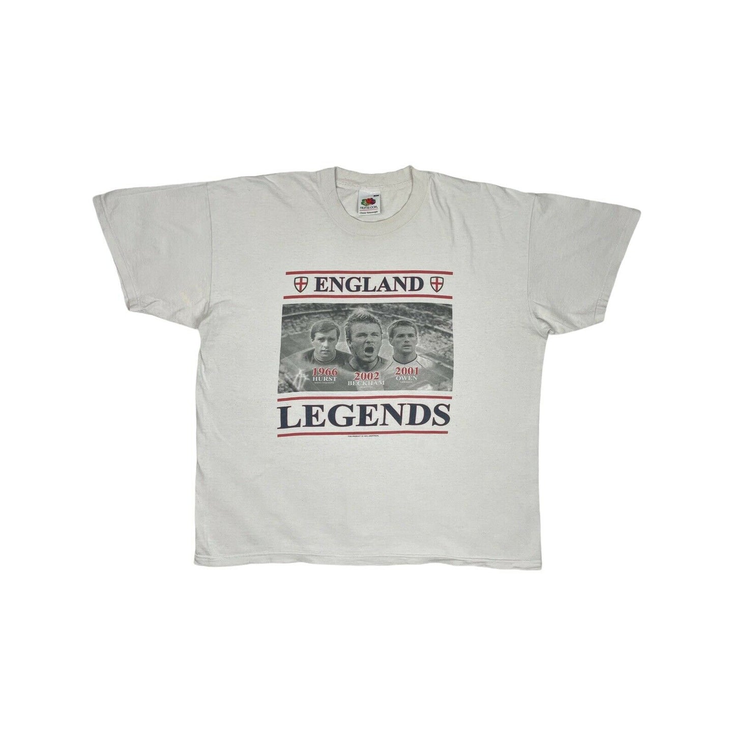 00’s England Football T-Shirt Mens XL White Fruit Of The Loom Beckham, Owen