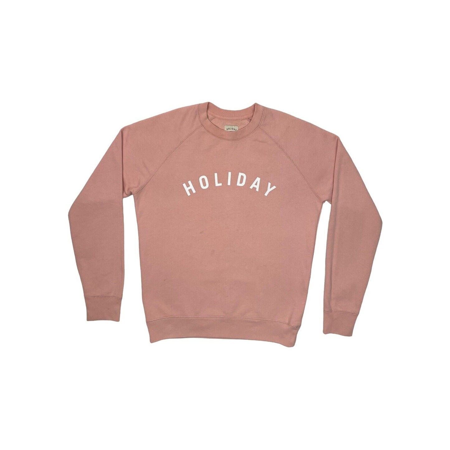 Holiday Crew Neck Jumper Mens Medium Pink Spell Out Made In Portugal