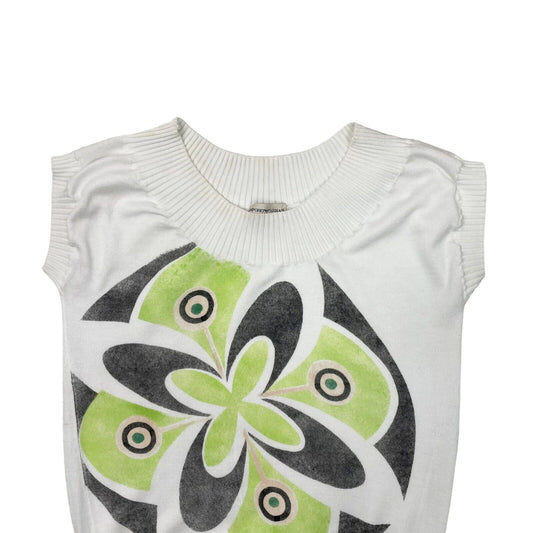 Vintage Emporio Armani Knit Top Women's Small White Floral Graphic Made In Italy