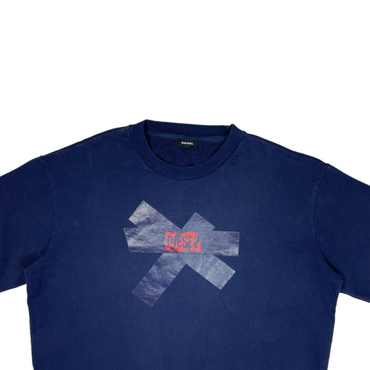 Diesel Crew Neck Jumper Men's Large Navy Blue Spellout Graphic Print Logo