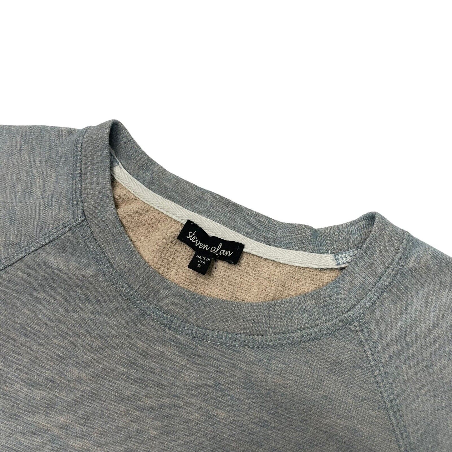 Steven Alan Basic T-Shirt Mens Small Made In USA Grey And Blue Exposed Stitch