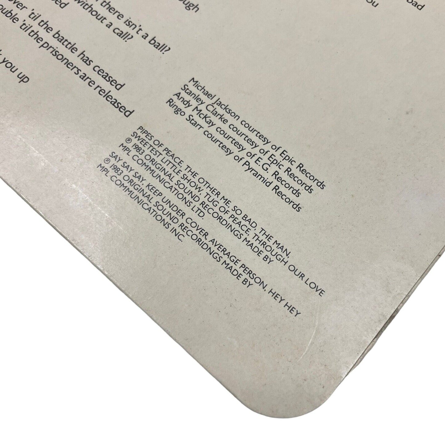 1983 Paul McCartney Vinyl Pipes Of Peace Made In England