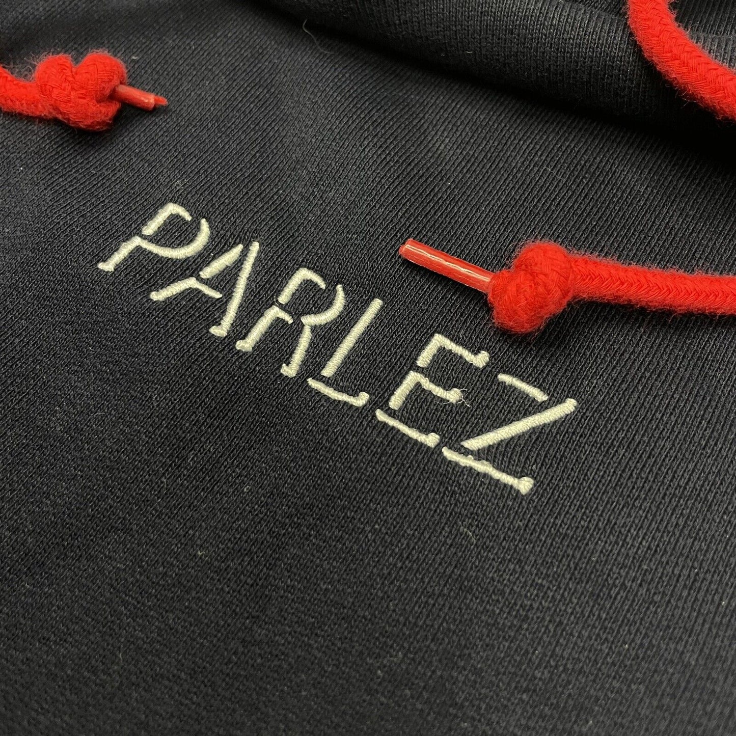 Parlez Hoodie Mens Small Navy Blue Embroidered Logo Stripe Details