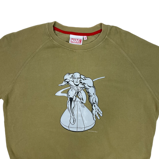 Vintage YMC x Marvel Jumper Men's Medium Silver Surfer Khaki Green Crew Neck