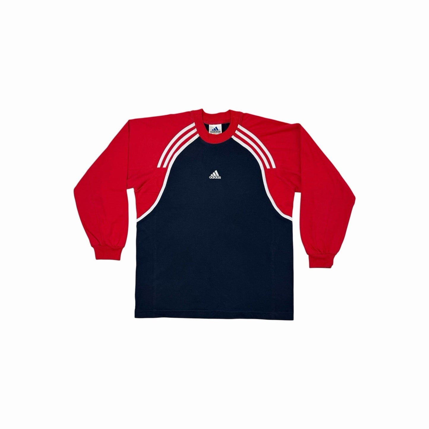 Vintage Adidas Long Sleeve T-Shirt Navy Blue And Red Embroidered Logo 90’s Retro