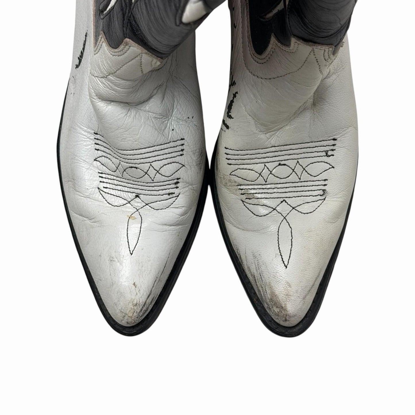 Vintage Code West Western Boots US6.5 UK5.5 White And Black Leather Cowboy Boot
