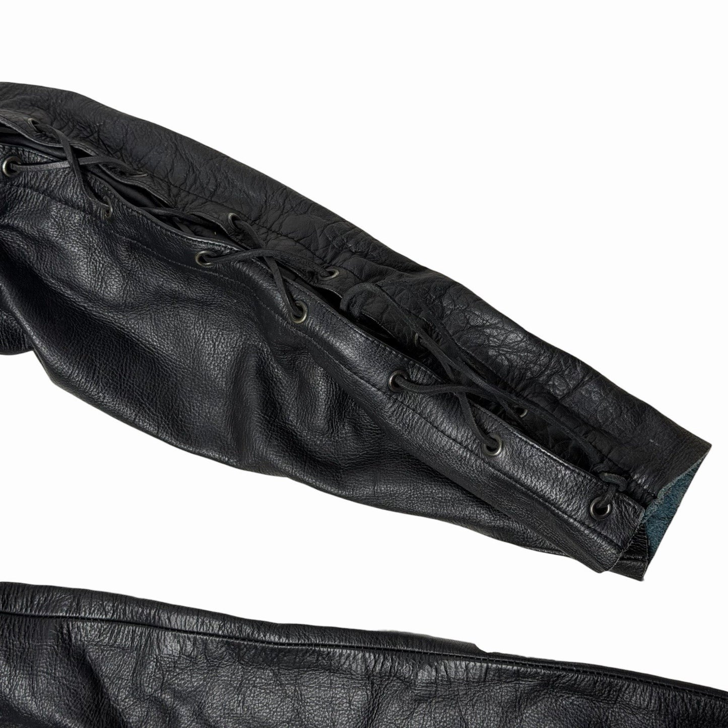 Vintage Leather Biker Trousers Black Unisex 28w 30l Lace Up Pants