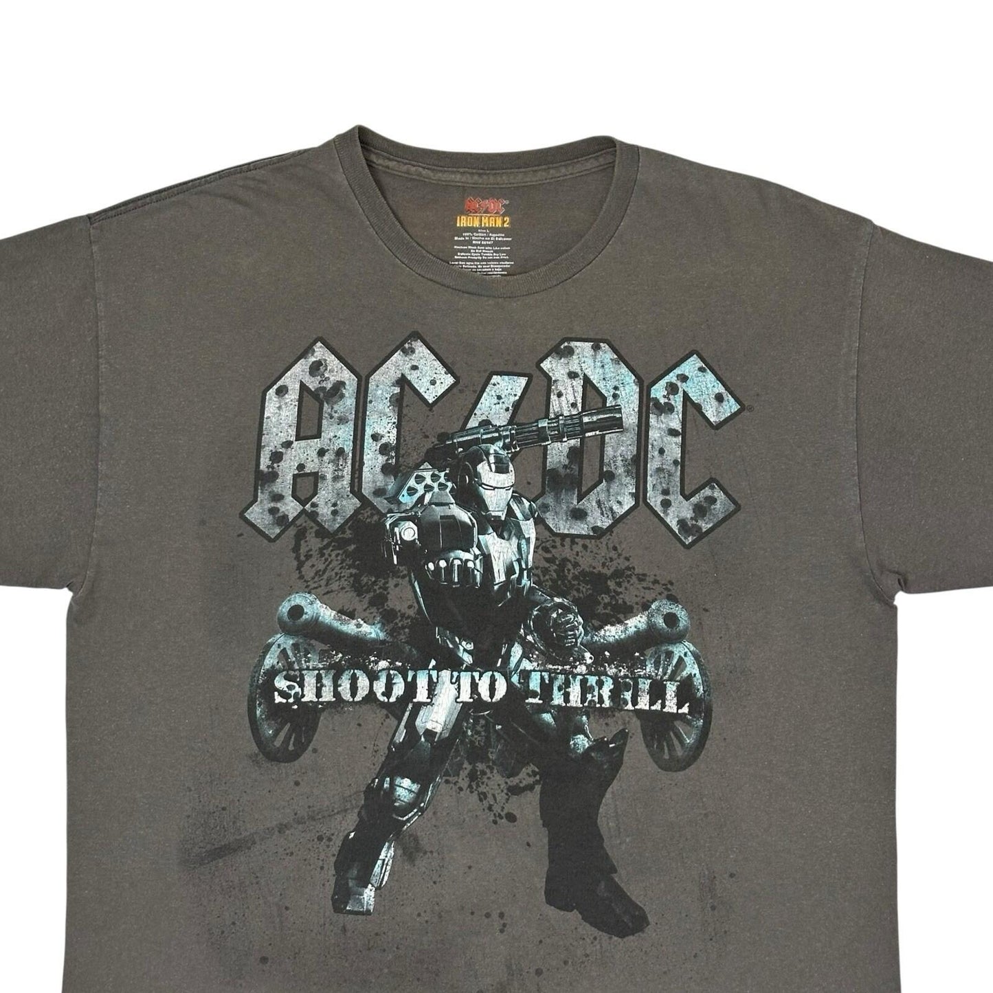 2010 Iron Man 2 AC/DC T-Shirt Men’s Large Grey Marvel Graphic Print