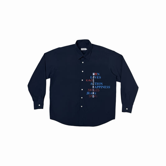 Vintage Moschino Logo Shirt Men’s XL Navy Blue Made In Italy Long Sleeve
