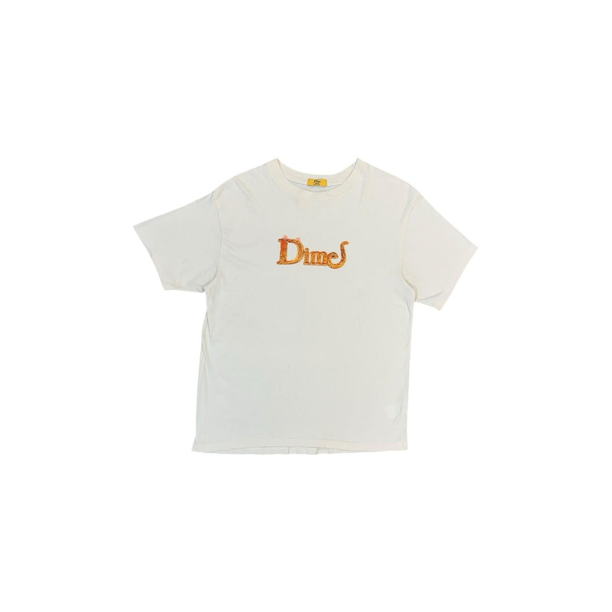 Dime Classic Cat T-Shirt Men’s Medium Cream Made In Canada Spellout Logo Print