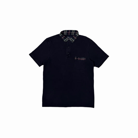00’s Fred Perry Polo Shirt Men’s Medium Navy Blue Tartan Trim Slim Fit