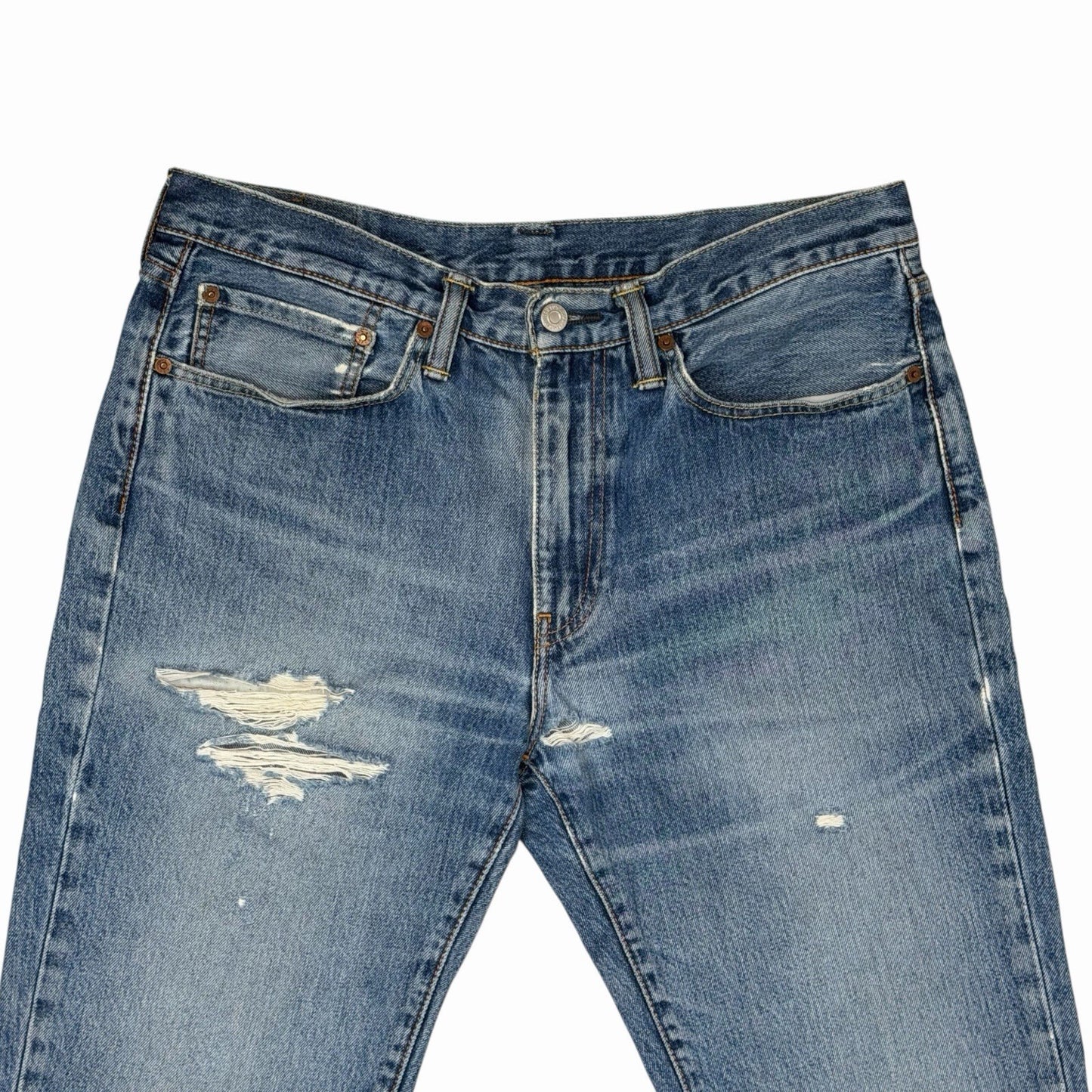 Levi’s 514 Straight Leg Jeans Men’s 34w 32l Blue Distressed Denim