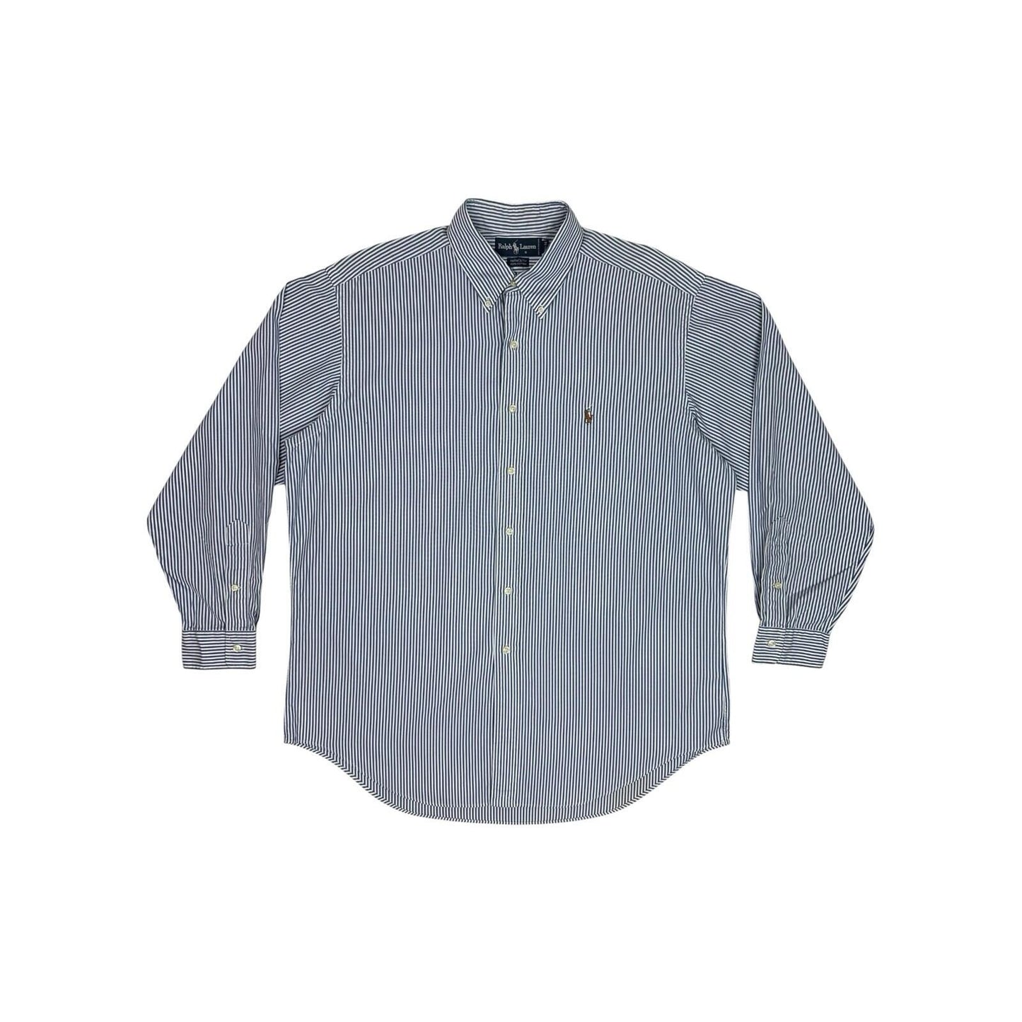 Vintage Polo Ralph Lauren Striped Shirt Men’s Large White And Navy Embroidered