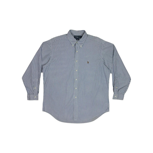 Vintage Polo Ralph Lauren Striped Shirt Men’s Large White And Navy Embroidered