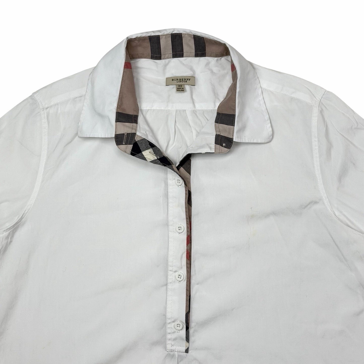 Vintage Burberry Tunic Shirt Women’s XL UK22 White Nova-Check Made In England