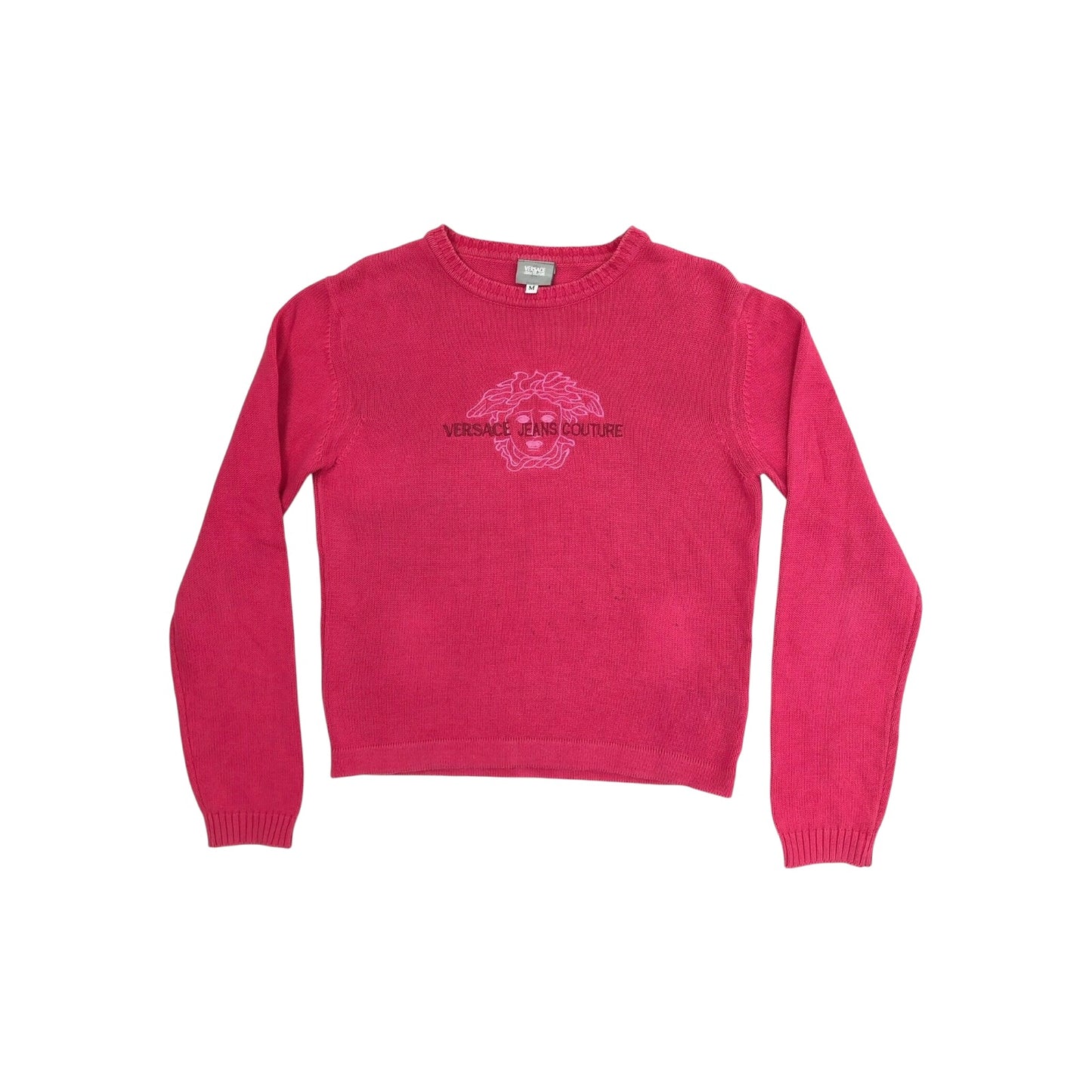 Vintage Versace Medusa Jumper Women's Medium Pink Embroidered Logo Made In Italy