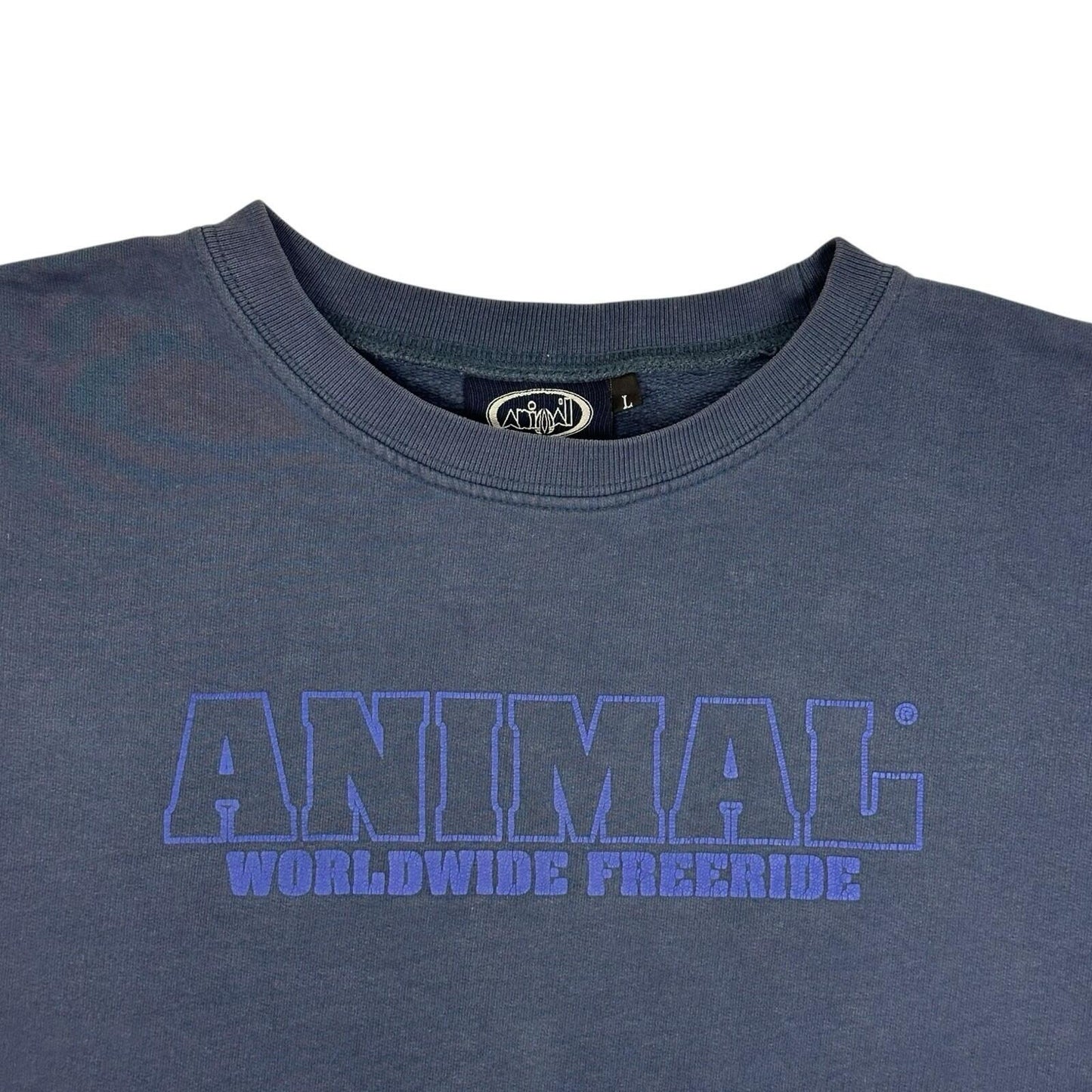 Vintage Animal Worldwide Jumper Men’s Large Navy Blue Graphic Print Boxy Fit