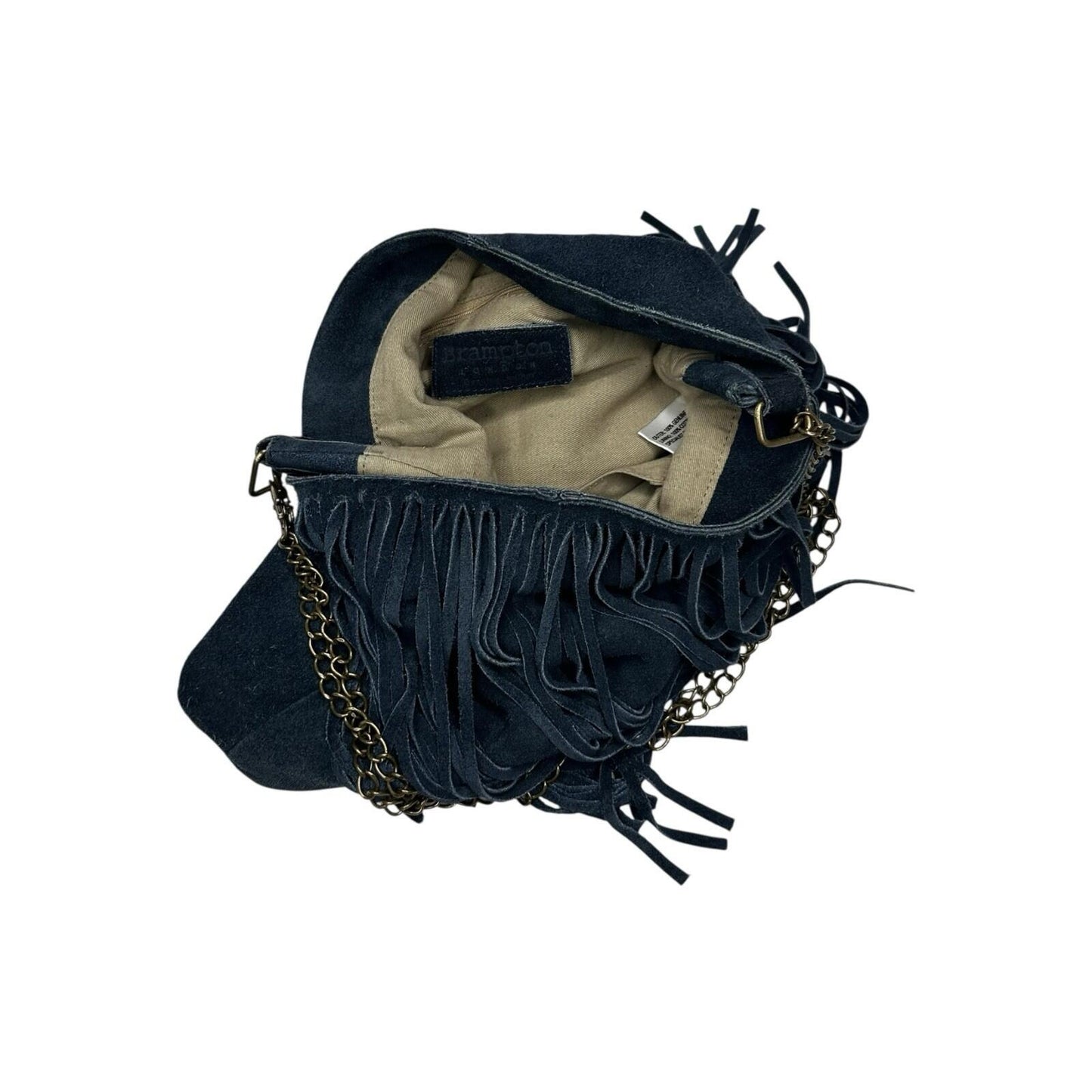 Brampton London Fringe Boho Shoulder Bag Navy Blue Suede Medium Tassel