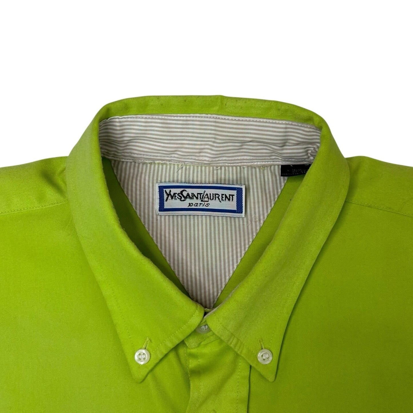1980 Vintage Yves Saint Laurent Shirt Men’s Large Long Sleeve Lime Green