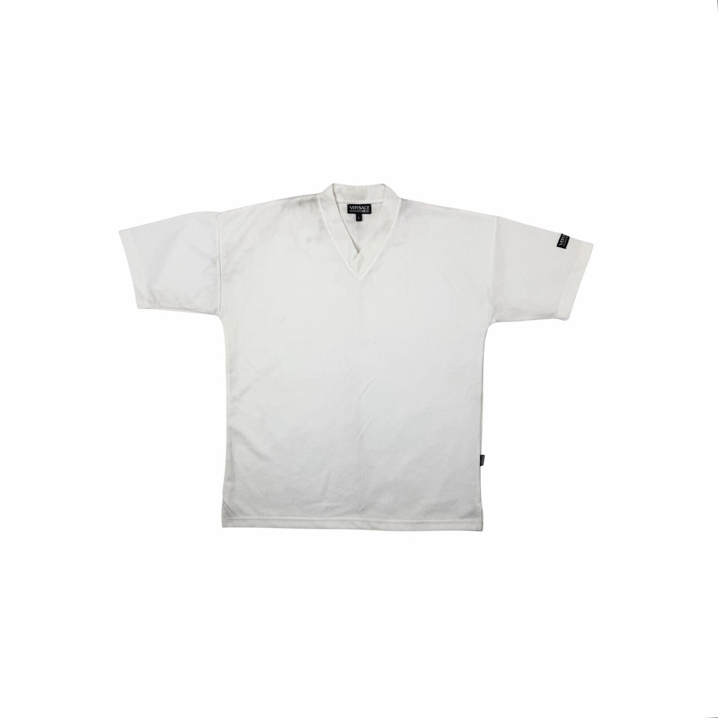 Vintage Versace V2 Sports Top Men’s Large White V-Neck Made In Italy