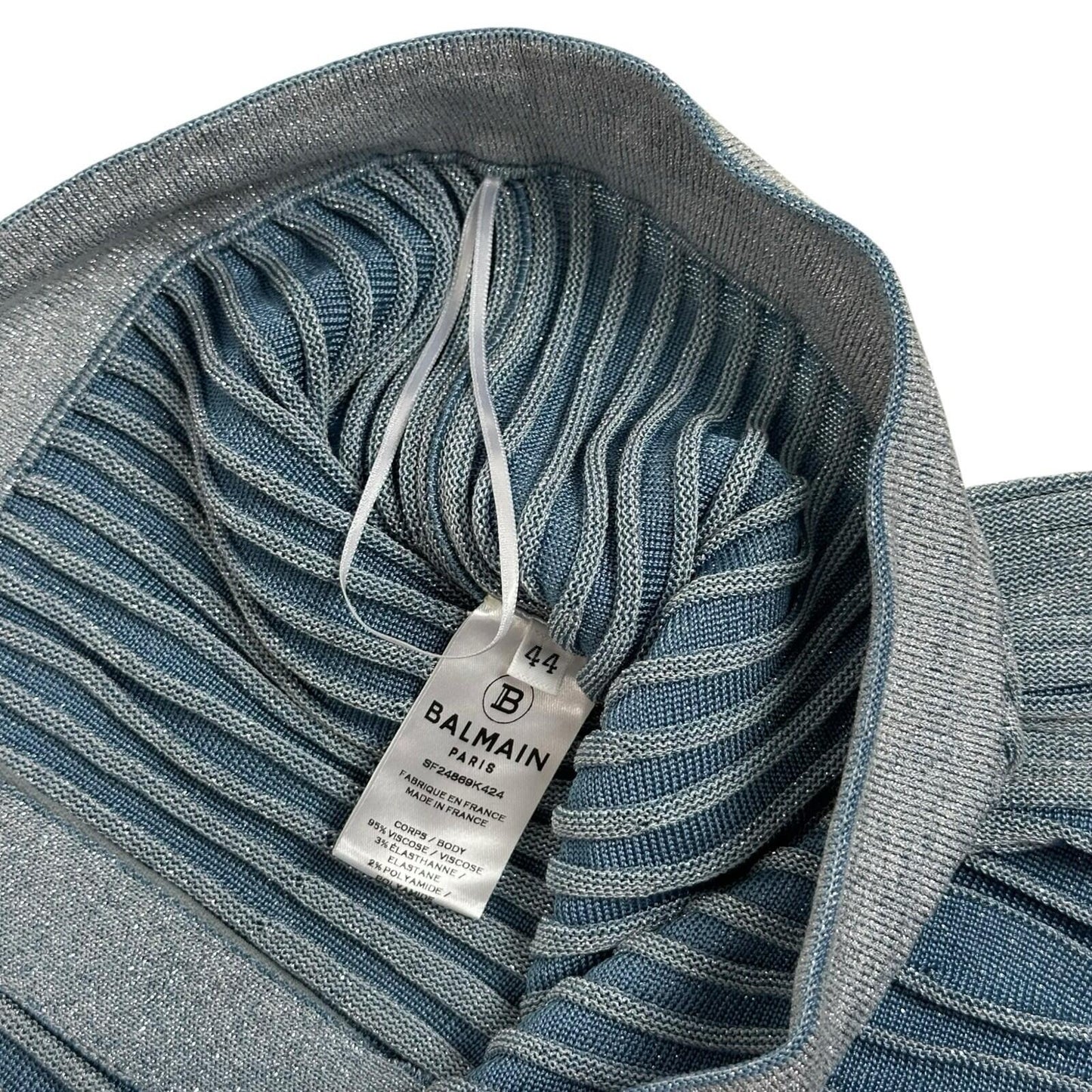 NWT Balmain Ribbed Knit Skirt FW19 Women’s FR44 30w Blue Made In France