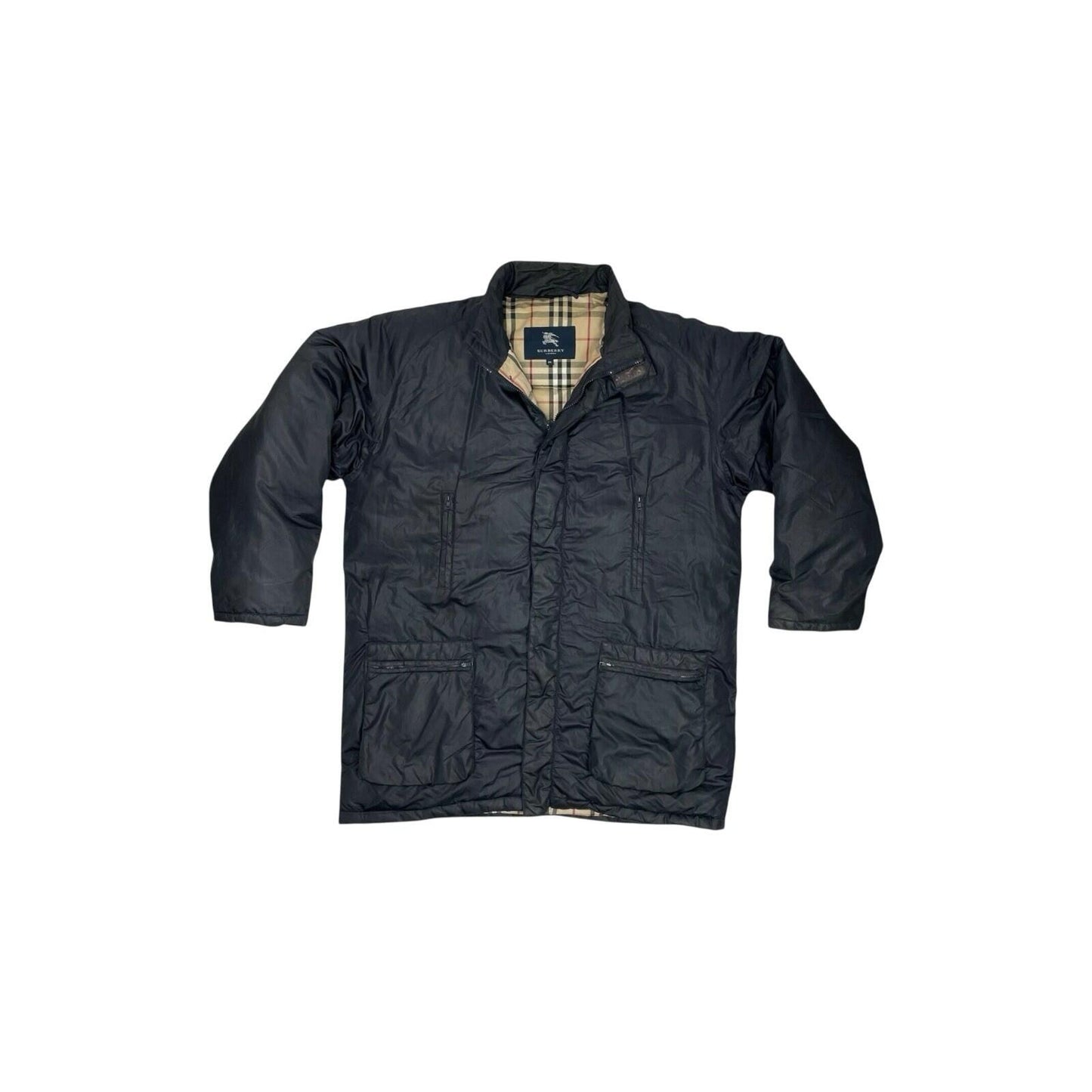 Vintage Burberry Puffer Coat Men's XL Dark Navy Novacheck Lining Down Filled
