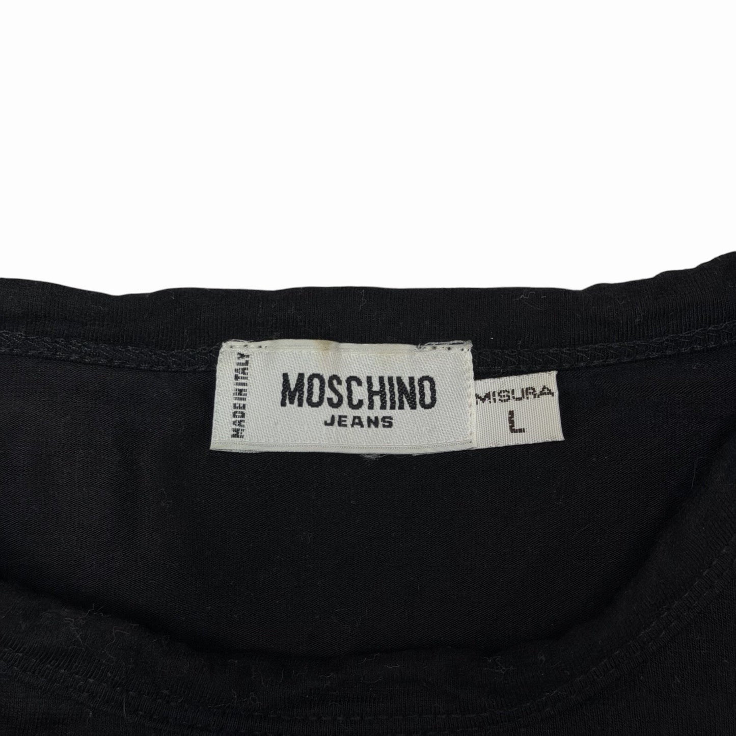 Vintage Moschino Script Logo T-Shirt Men’s Large Black Made In Italy Slim Fit