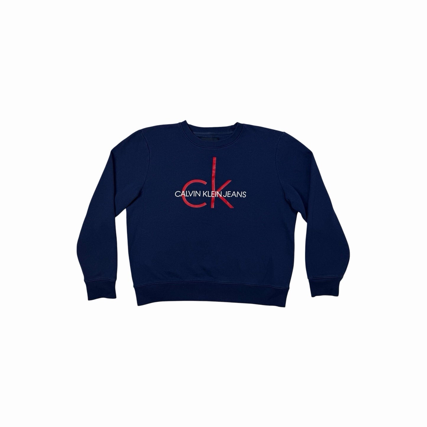 Calvin Klein Logo Sweater Women’s Large Navy Blue CK Graphic Print 90’s Style