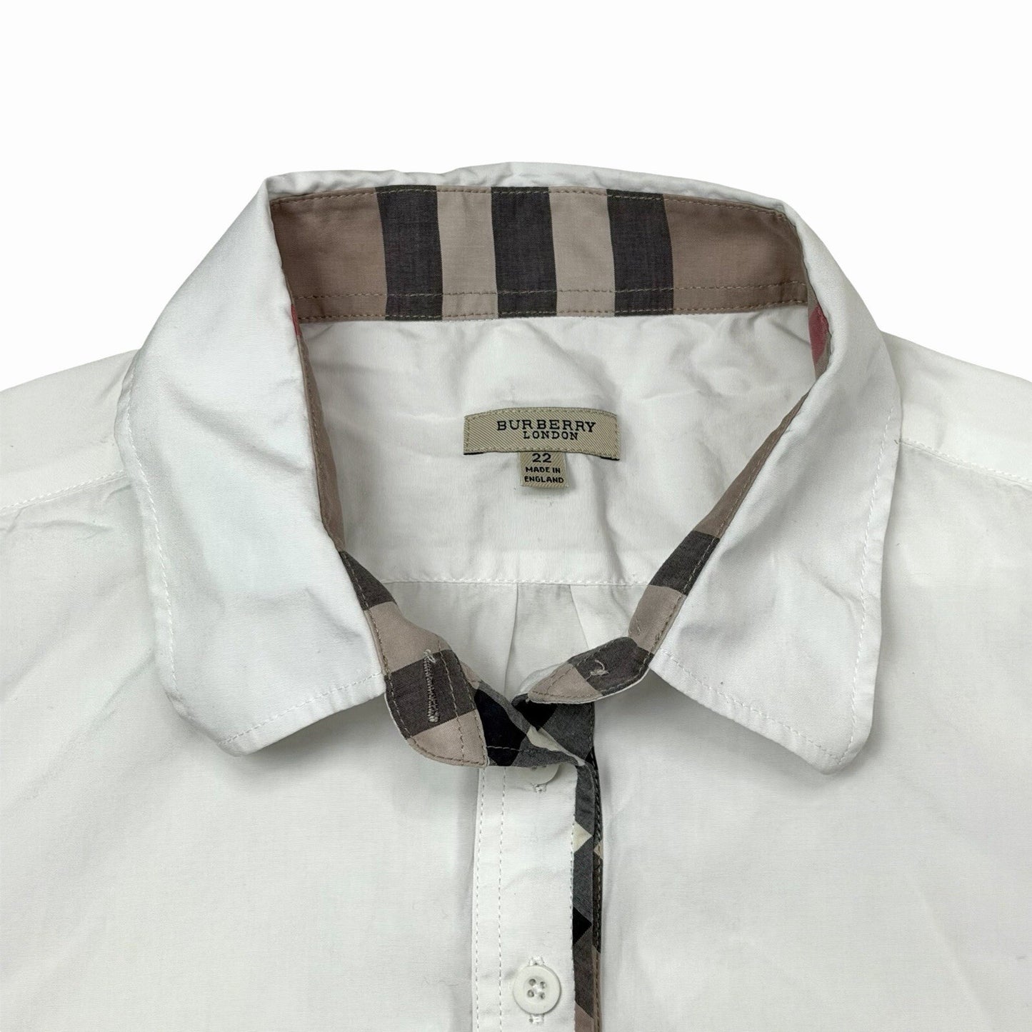 Vintage Burberry Tunic Shirt Women’s XL UK22 White Nova-Check Made In England