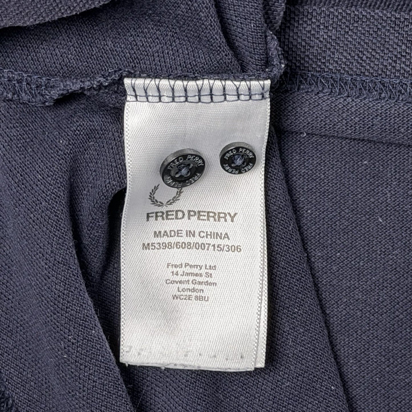 00’s Fred Perry Polo Shirt Men’s Medium Navy Blue Tartan Trim Slim Fit