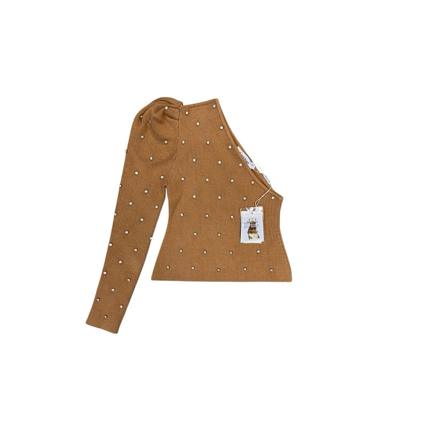 NWT Self-Portrait Brown Knit Top Women’s Small Diamante Detailing AW20