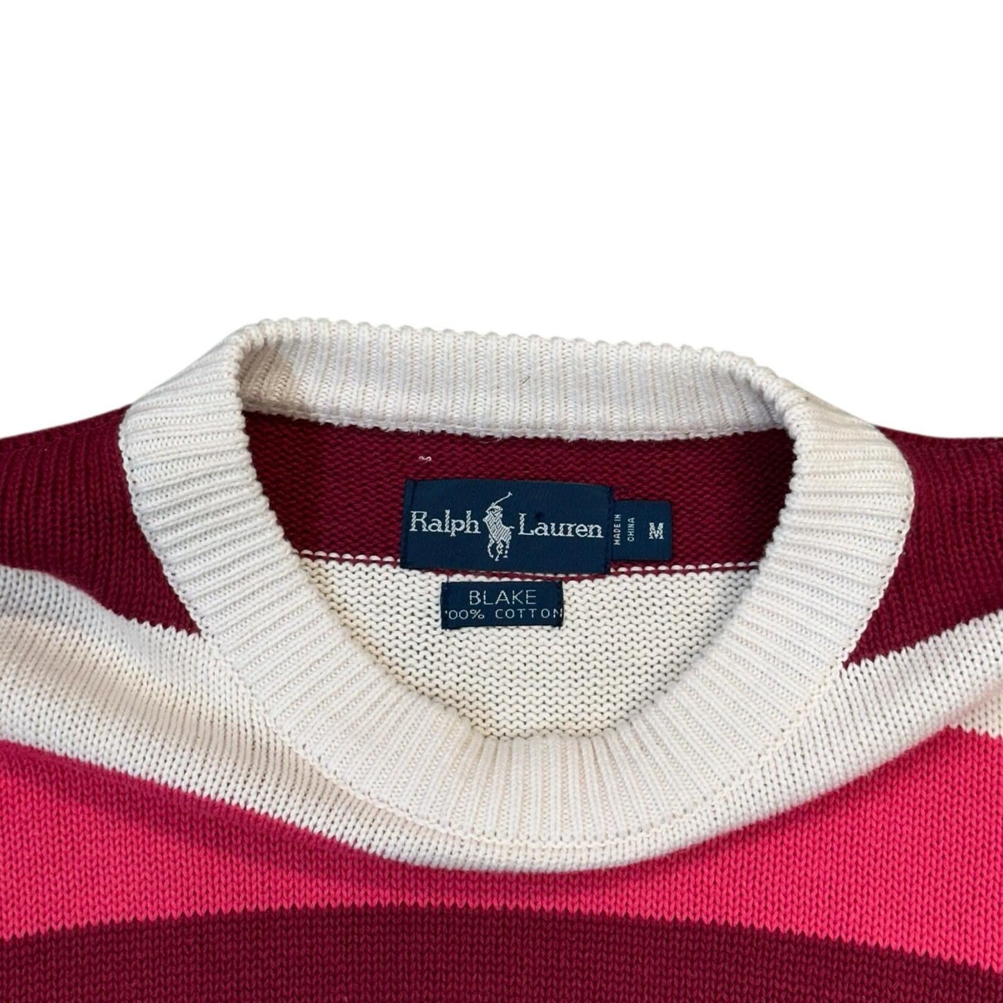 Vintage Polo Ralph Lauren Stripe Jumper Men’s Medium Red And Cream Knit