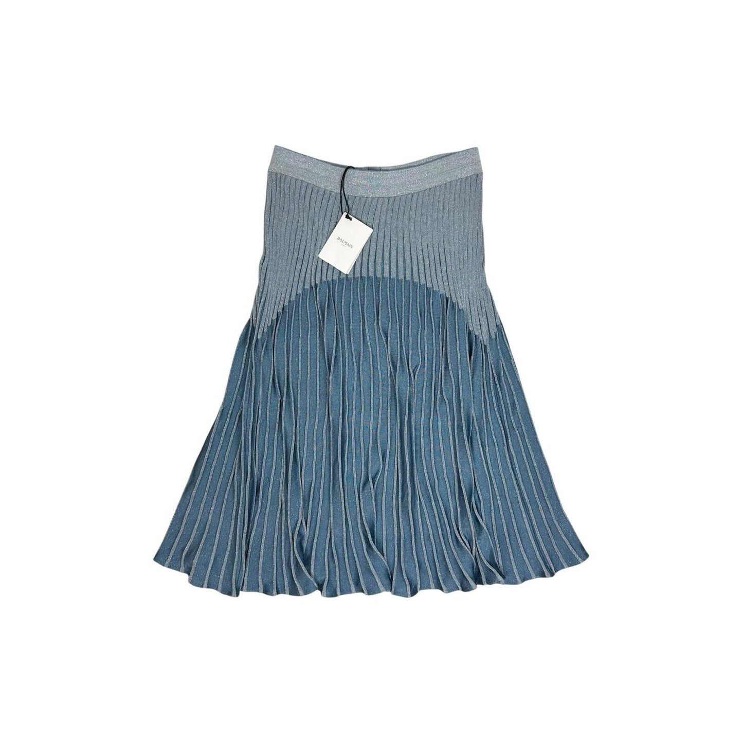 NWT Balmain Ribbed Knit Skirt FW19 Women’s FR44 30w Blue Made In France