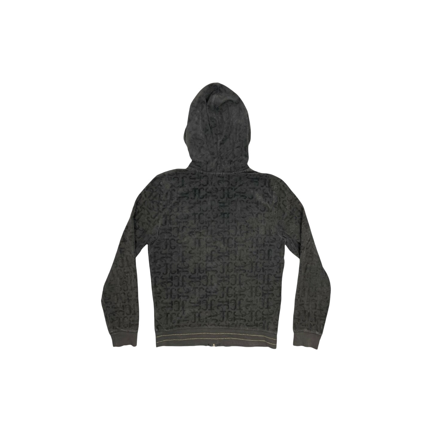 Vintage Juicy Couture Velour Hoodie Women's Large Grey Monogram Design