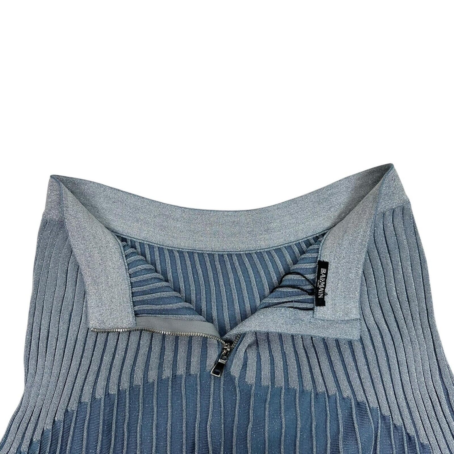 NWT Balmain Ribbed Knit Skirt FW19 Women’s FR44 30w Blue Made In France