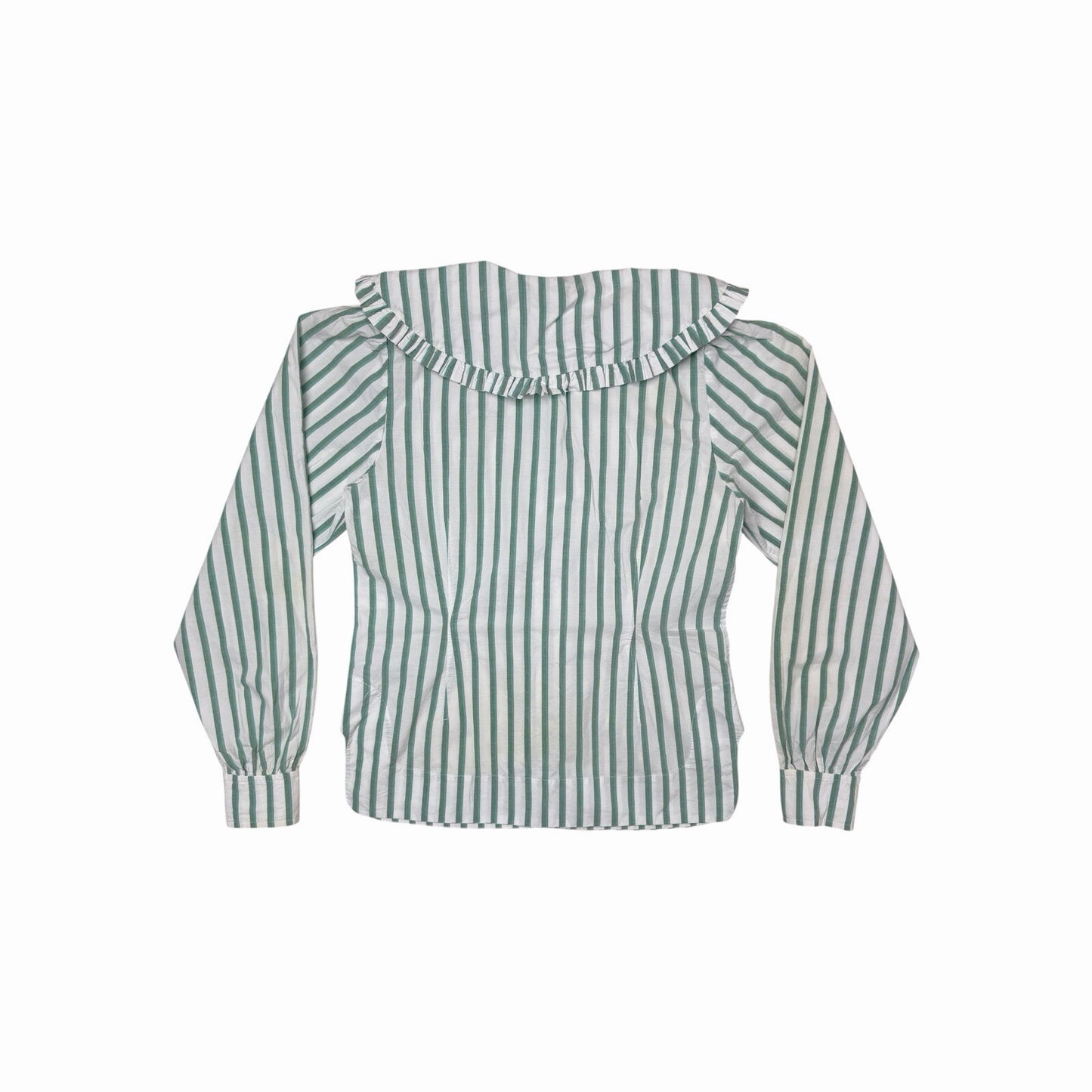 Ganni Ruffled Collar Stripe Shirt Women’s Small Green And White