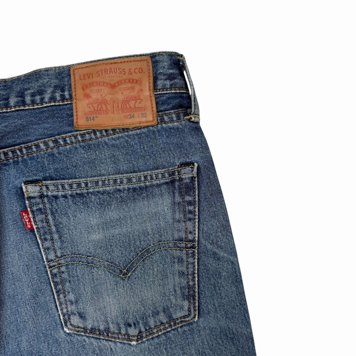 Levi’s 514 Straight Leg Jeans Men’s 34w 32l Blue Distressed Denim