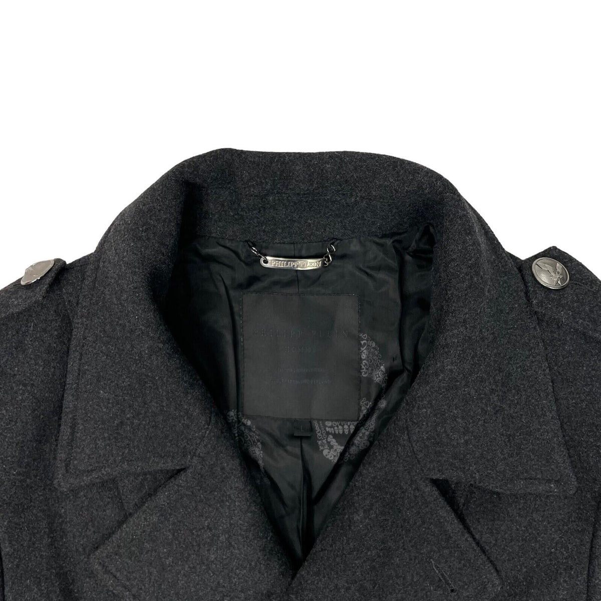 Rare Philipp Plein Mantel Herren Coat Men's Large Black Wool Limited Edition