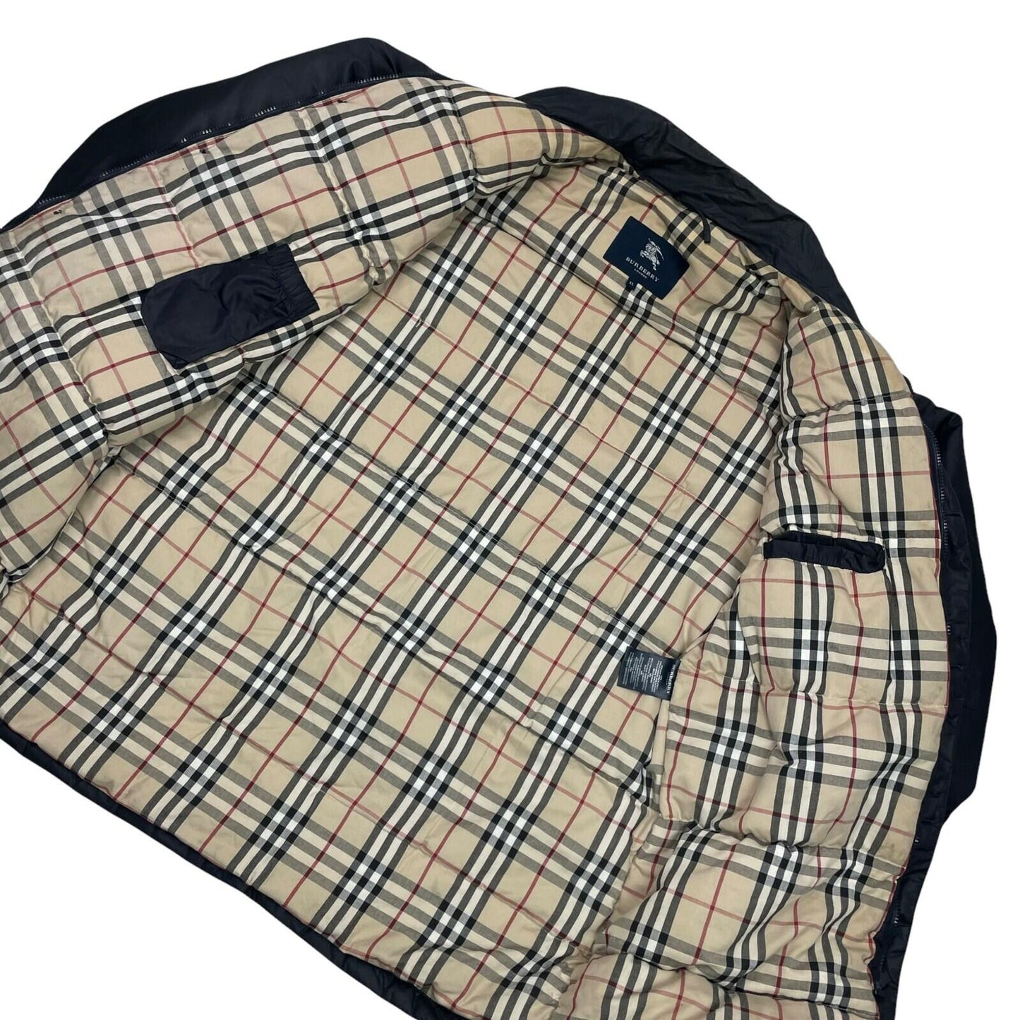 Vintage Burberry Puffer Coat Men's XL Dark Navy Novacheck Lining Down Filled
