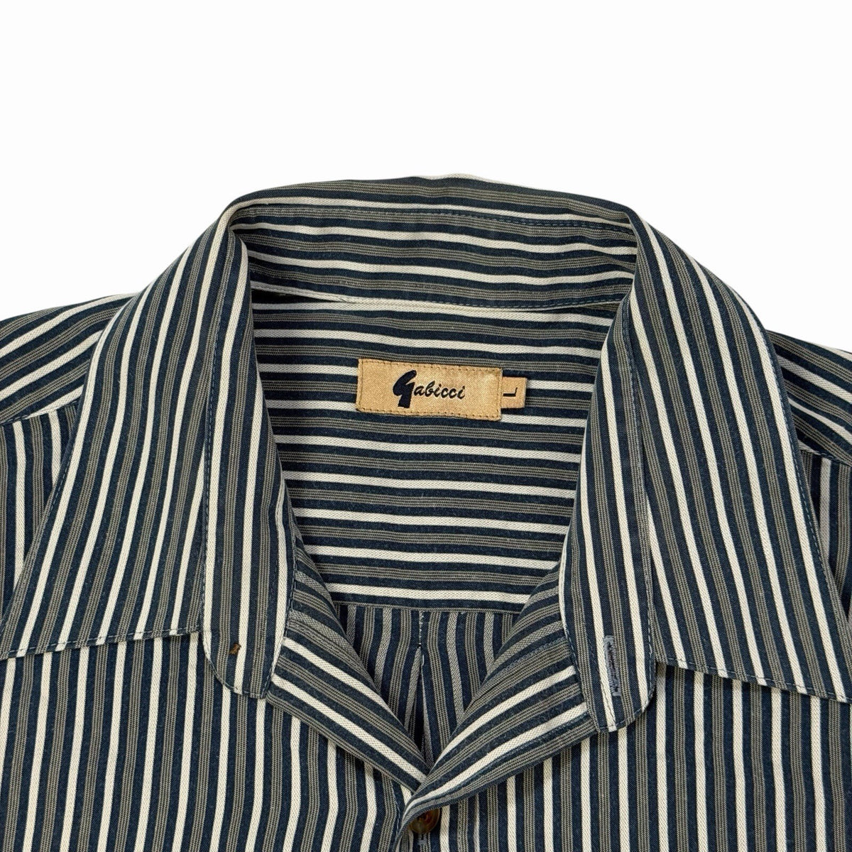 Vintage Gabicci Shirt Men’s Large Striped Navy, Cream And Grey