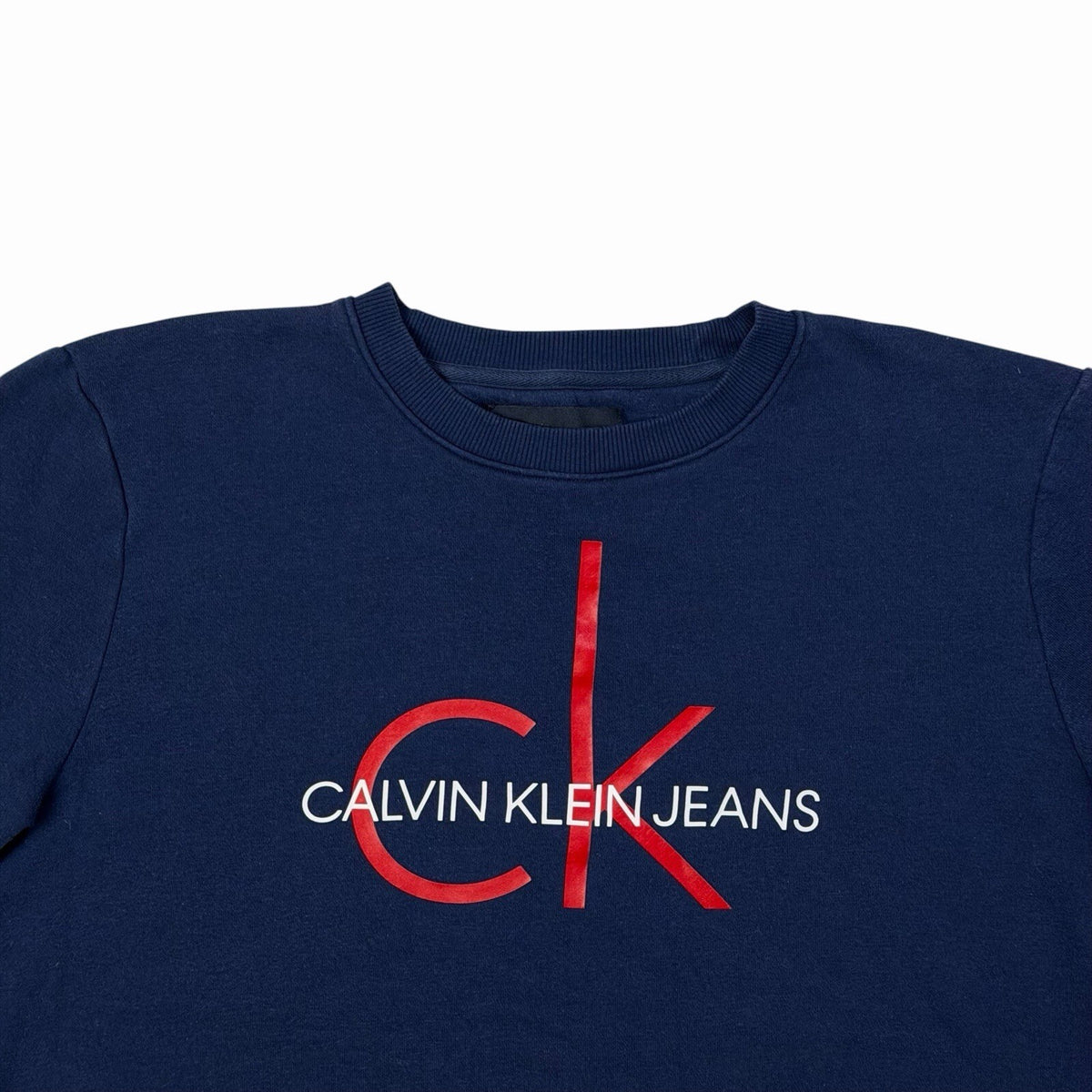Calvin Klein Logo Sweater Women’s Large Navy Blue CK Graphic Print 90’s Style