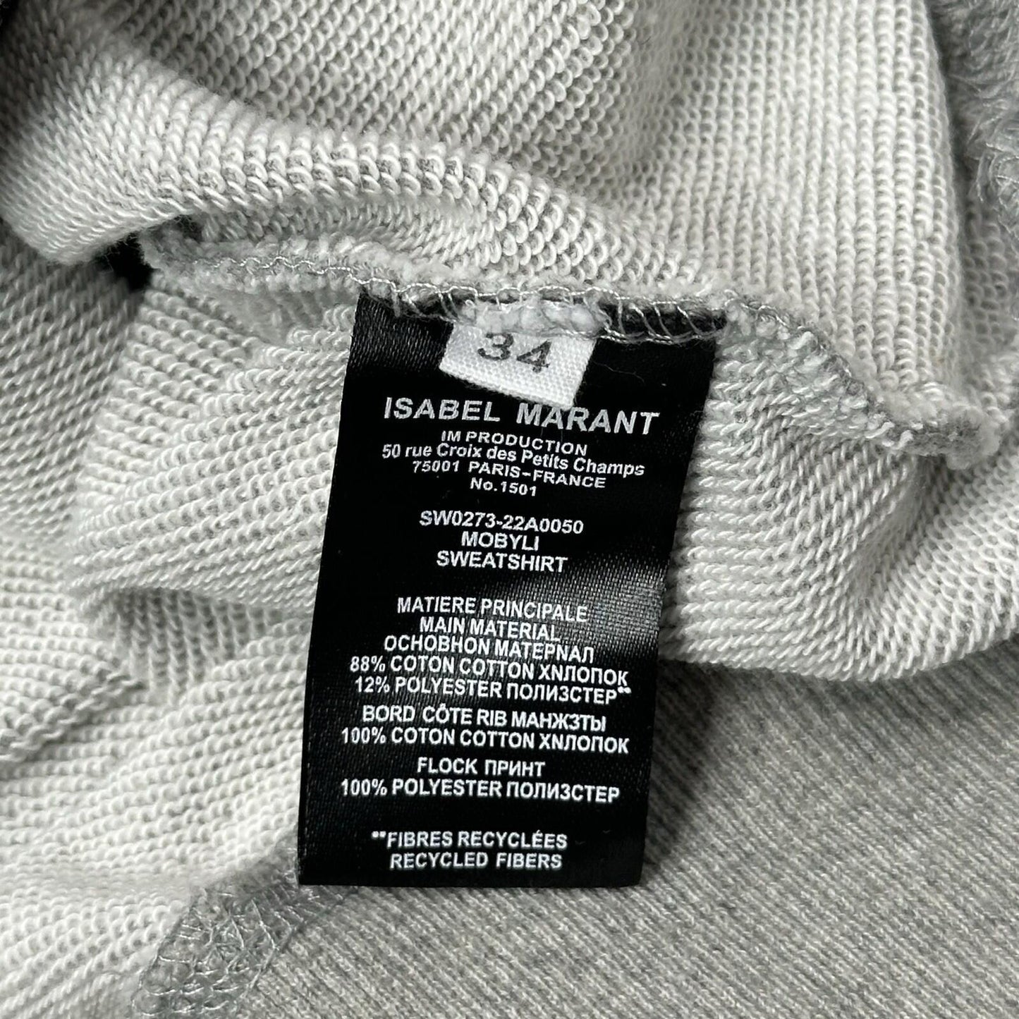 SS23 Isabel Marant Mobyli Grey Sweatshirt Women’s XS Made In Portugal
