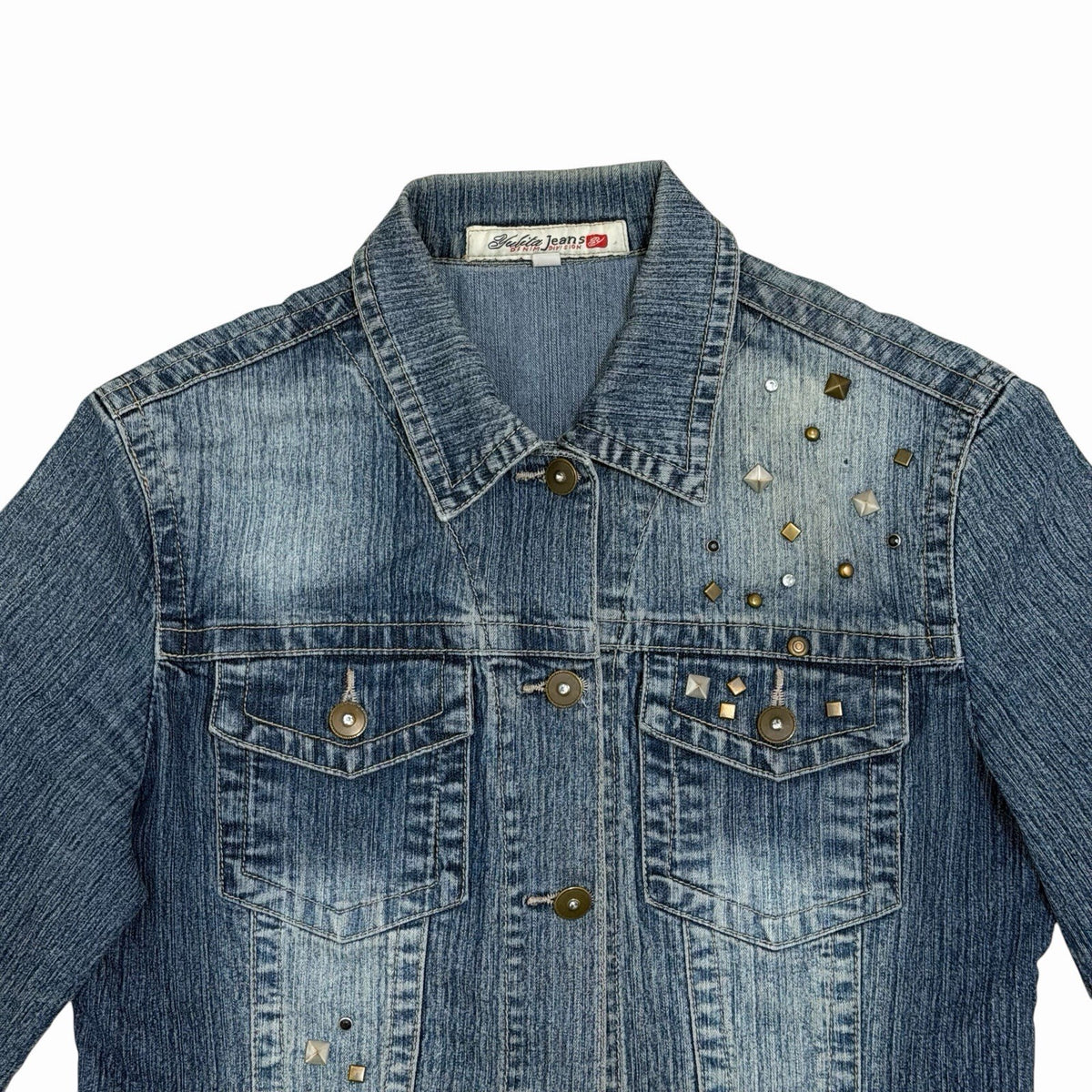 Vintage Yulita Jeans Jacket Women’s Medium Blue Denim Embellished y2k